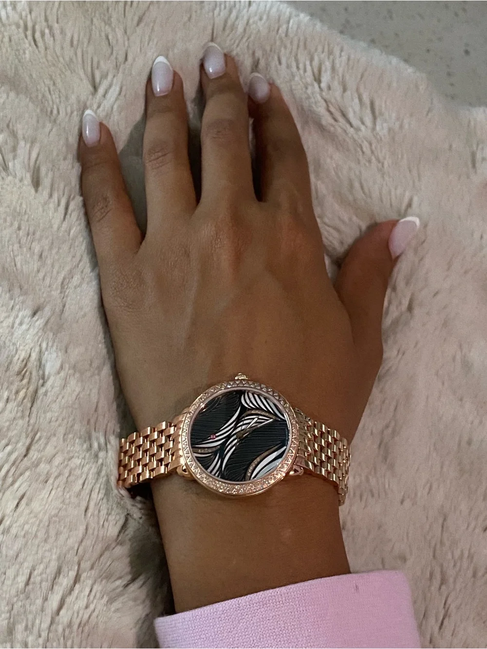 Luxurious Michele Serein 103 Diamond Bezel Rose Gold Willow Streaks Ladies Watch